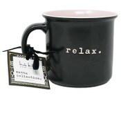 Wholesale - Debossed "Relax" Camper Mug with Inside Pink Nicole Miller C/P 36, UPC: 195010133456